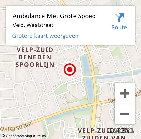 Locatie op kaart van de 112 melding: Ambulance Met Grote Spoed Naar Velp, Waalstraat op 29 september 2021 09:08