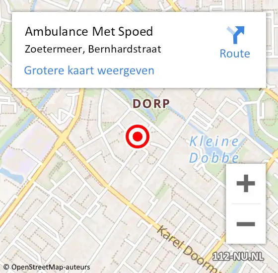 Locatie op kaart van de 112 melding: Ambulance Met Spoed Naar Zoetermeer, Bernhardstraat op 29 september 2021 09:18