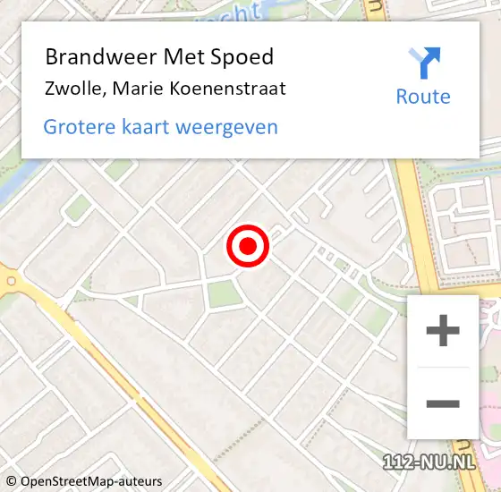 Locatie op kaart van de 112 melding: Brandweer Met Spoed Naar Zwolle, Marie Koenenstraat op 29 september 2021 09:37