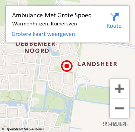 Locatie op kaart van de 112 melding: Ambulance Met Grote Spoed Naar Warmenhuizen, Kuipersven op 29 september 2021 09:38