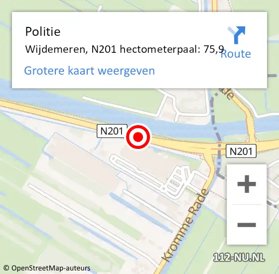 Locatie op kaart van de 112 melding: Politie Wijdemeren, N201 hectometerpaal: 75,9 op 29 september 2021 10:07