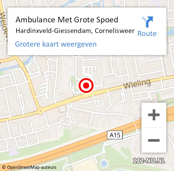 Locatie op kaart van de 112 melding: Ambulance Met Grote Spoed Naar Hardinxveld-Giessendam, Cornelisweer op 29 september 2021 10:20