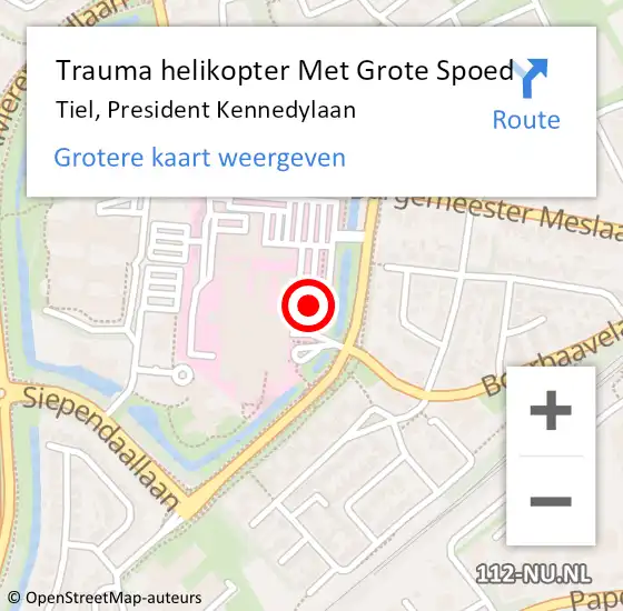 Locatie op kaart van de 112 melding: Trauma helikopter Met Grote Spoed Naar Tiel, President Kennedylaan op 29 september 2021 11:37