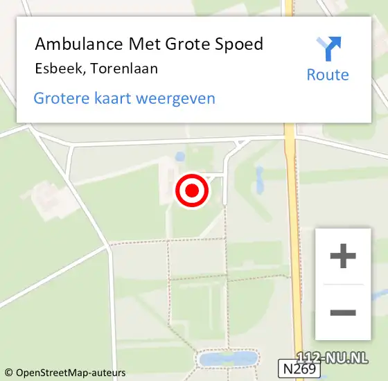 Locatie op kaart van de 112 melding: Ambulance Met Grote Spoed Naar Esbeek, Torenlaan op 24 juni 2014 12:57