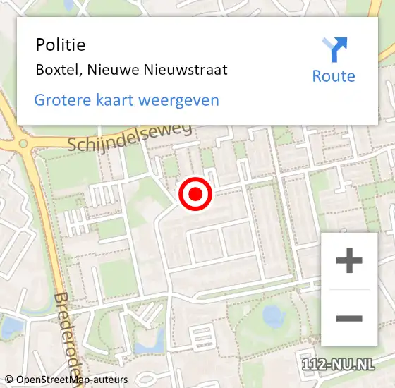 Locatie op kaart van de 112 melding: Politie Boxtel, Nieuwe Nieuwstraat op 29 september 2021 12:13