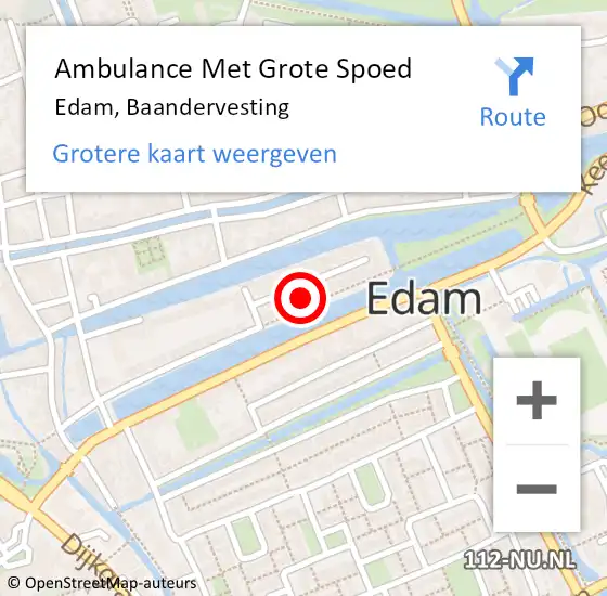 Locatie op kaart van de 112 melding: Ambulance Met Grote Spoed Naar Edam, Baandervesting op 29 september 2021 12:17