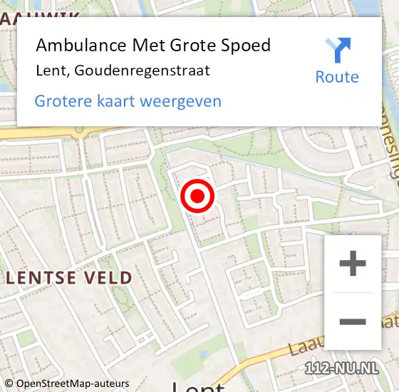 Locatie op kaart van de 112 melding: Ambulance Met Grote Spoed Naar Lent, Goudenregenstraat op 29 september 2021 12:31