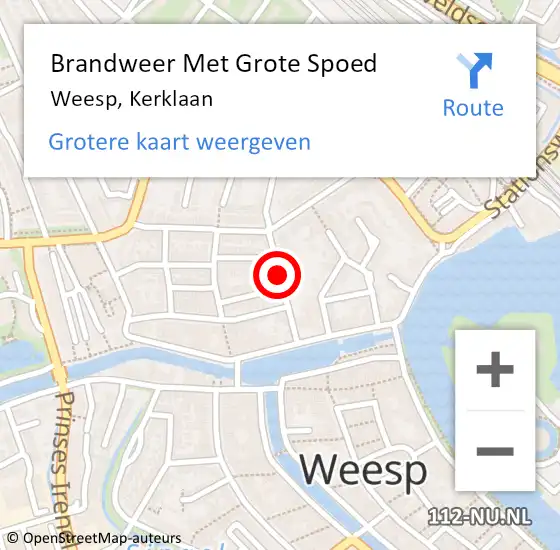 Locatie op kaart van de 112 melding: Brandweer Met Grote Spoed Naar Weesp, Kerklaan op 29 september 2021 12:49