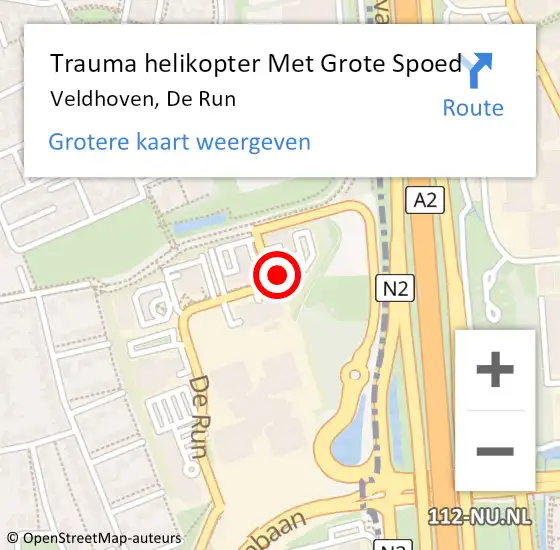Locatie op kaart van de 112 melding: Trauma helikopter Met Grote Spoed Naar Veldhoven, De Run op 29 september 2021 12:51