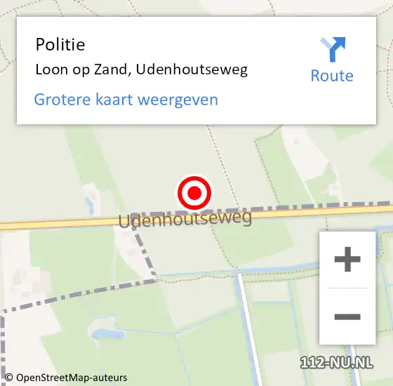 Locatie op kaart van de 112 melding: Politie Loon op Zand, Udenhoutseweg op 29 september 2021 12:58