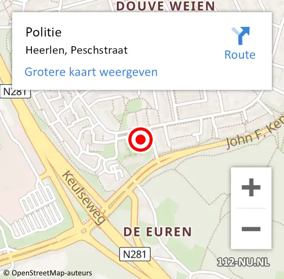 Locatie op kaart van de 112 melding: Politie Heerlen, Peschstraat op 29 september 2021 13:28