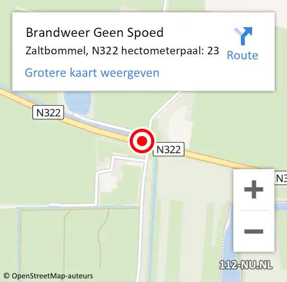 Locatie op kaart van de 112 melding: Brandweer Geen Spoed Naar Zaltbommel, N322 hectometerpaal: 23 op 29 september 2021 13:39