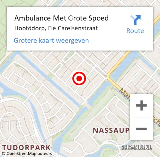 Locatie op kaart van de 112 melding: Ambulance Met Grote Spoed Naar Hoofddorp, Fie Carelsenstraat op 29 september 2021 14:15