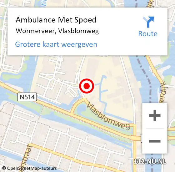 Locatie op kaart van de 112 melding: Ambulance Met Spoed Naar Wormerveer, Vlasblomweg op 29 september 2021 14:55