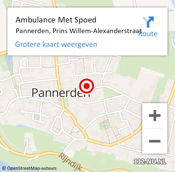 Locatie op kaart van de 112 melding: Ambulance Met Spoed Naar Pannerden, Prins Willem-Alexanderstraat op 29 september 2021 15:19