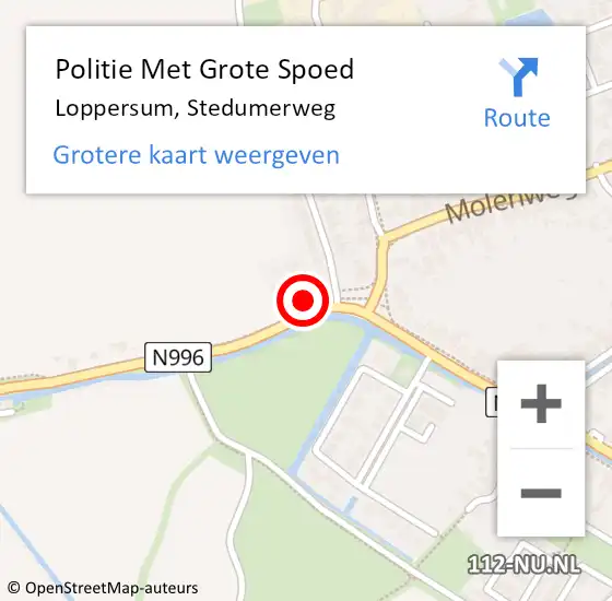 Locatie op kaart van de 112 melding: Politie Met Grote Spoed Naar Loppersum, Stedumerweg op 29 september 2021 16:12