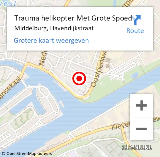 Locatie op kaart van de 112 melding: Trauma helikopter Met Grote Spoed Naar Middelburg, Havendijkstraat op 29 september 2021 16:13