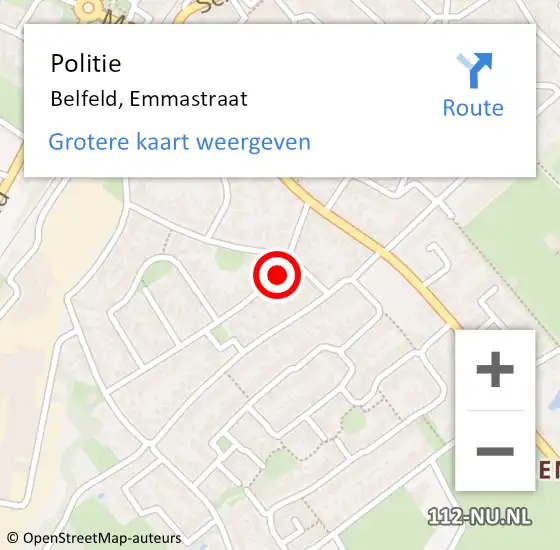 Locatie op kaart van de 112 melding: Politie Belfeld, Emmastraat op 29 september 2021 16:19