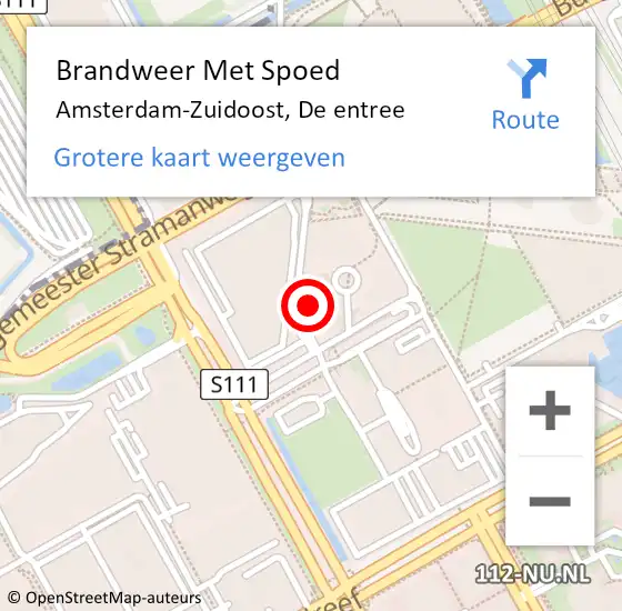 Locatie op kaart van de 112 melding: Brandweer Met Spoed Naar Amsterdam-Zuidoost, De entree op 29 september 2021 16:22