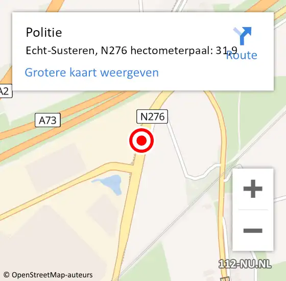 Locatie op kaart van de 112 melding: Politie Echt-Susteren, N276 hectometerpaal: 31,9 op 29 september 2021 16:49