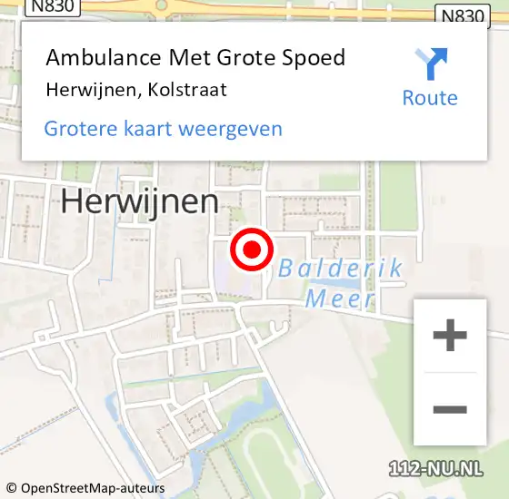 Locatie op kaart van de 112 melding: Ambulance Met Grote Spoed Naar Herwijnen, Kolstraat op 29 september 2021 17:00