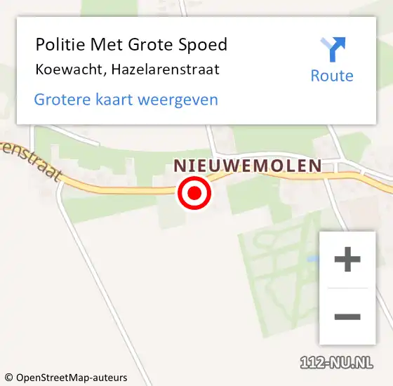 Locatie op kaart van de 112 melding: Politie Met Grote Spoed Naar Koewacht, Hazelarenstraat op 29 september 2021 17:02