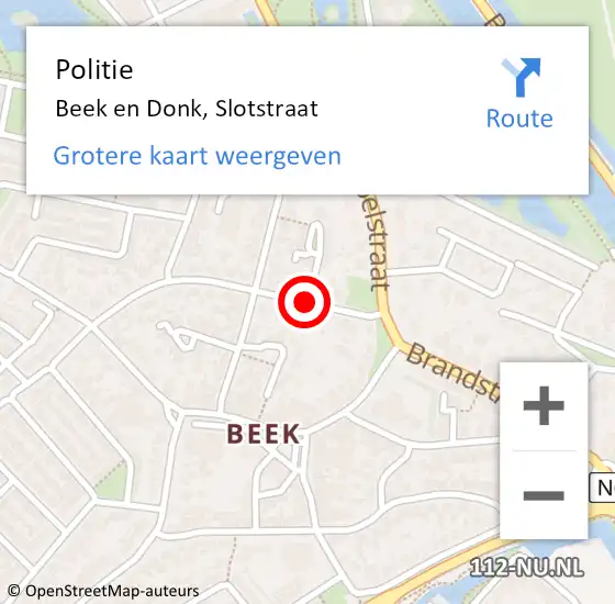 Locatie op kaart van de 112 melding: Politie Beek en Donk, Slotstraat op 29 september 2021 17:03