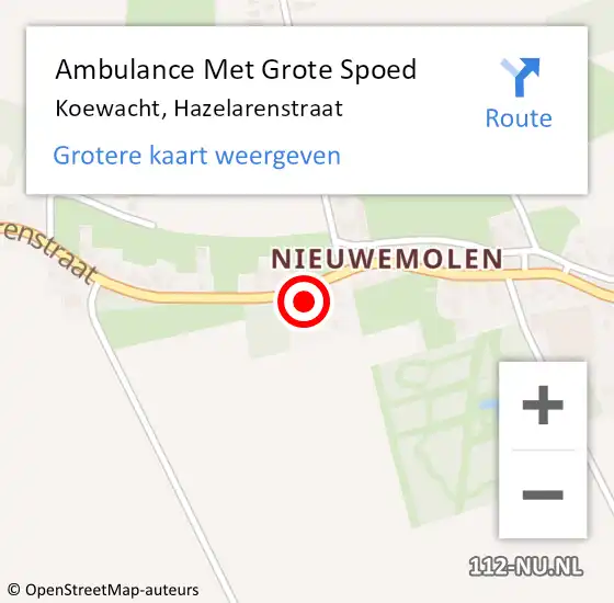 Locatie op kaart van de 112 melding: Ambulance Met Grote Spoed Naar Koewacht, Hazelarenstraat op 29 september 2021 17:04