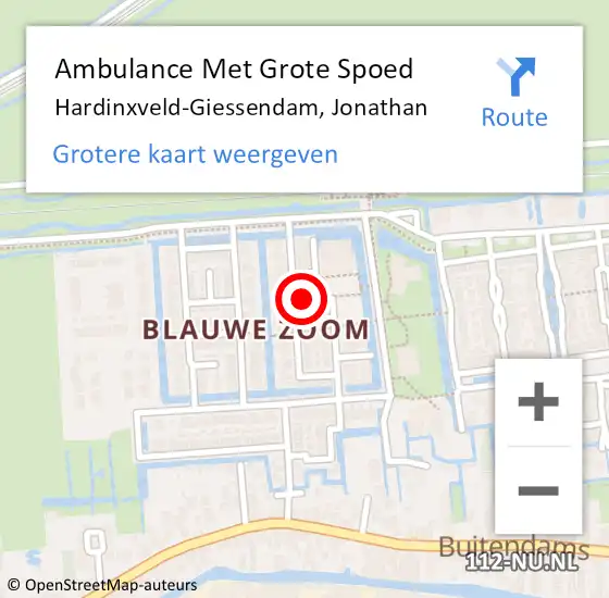 Locatie op kaart van de 112 melding: Ambulance Met Grote Spoed Naar Hardinxveld-Giessendam, Jonathan op 29 september 2021 17:28