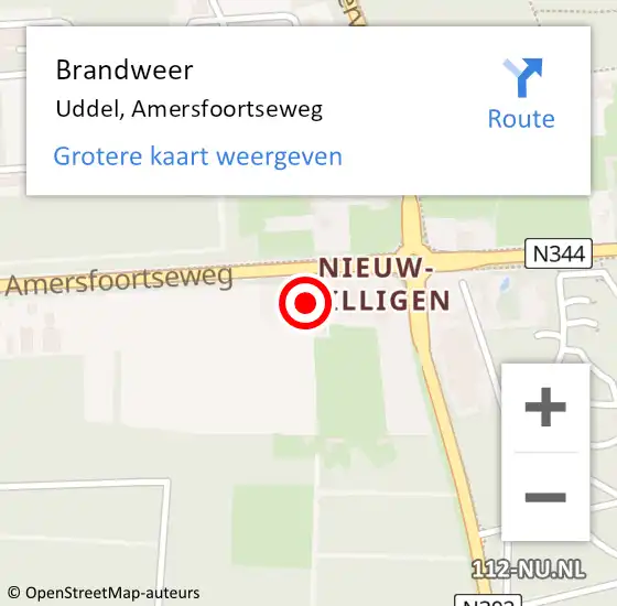 Locatie op kaart van de 112 melding: Brandweer Uddel, Amersfoortseweg op 29 september 2021 17:31