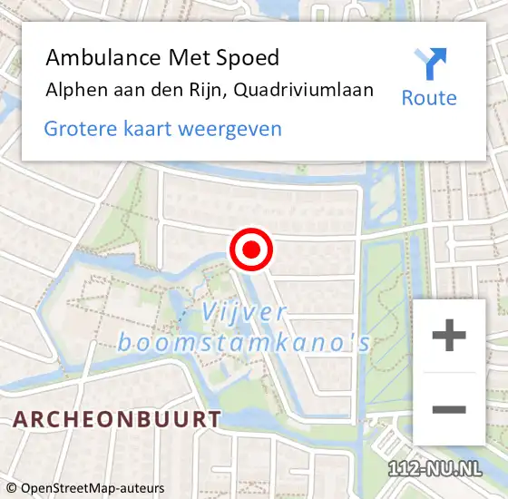 Locatie op kaart van de 112 melding: Ambulance Met Spoed Naar Alphen aan den Rijn, Quadriviumlaan op 29 september 2021 17:48