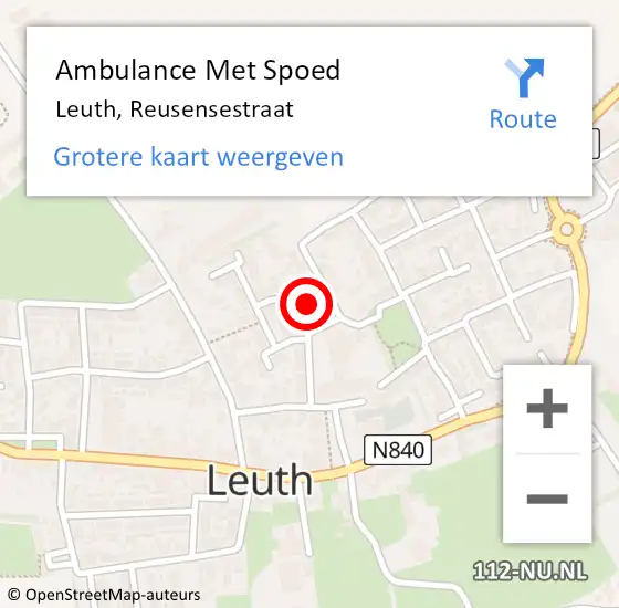 Locatie op kaart van de 112 melding: Ambulance Met Spoed Naar Leuth, Reusensestraat op 29 september 2021 17:55