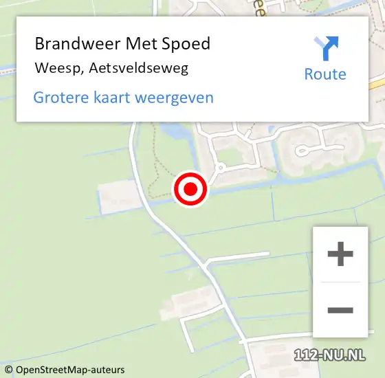 Locatie op kaart van de 112 melding: Brandweer Met Spoed Naar Weesp, Aetsveldseweg op 29 september 2021 18:23