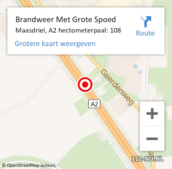 Locatie op kaart van de 112 melding: Brandweer Met Grote Spoed Naar Maasdriel, A2 hectometerpaal: 108 op 29 september 2021 18:26