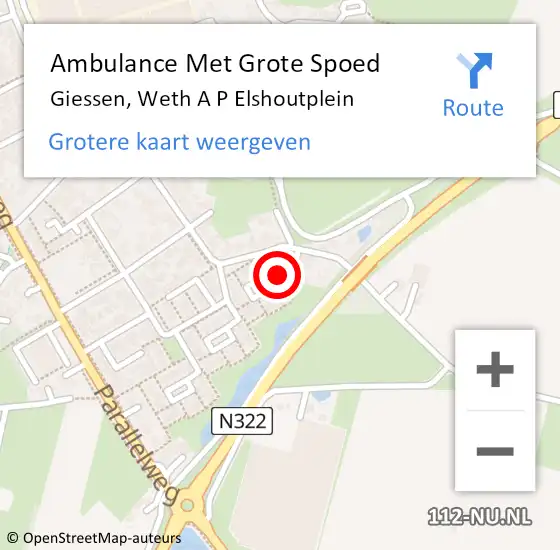 Locatie op kaart van de 112 melding: Ambulance Met Grote Spoed Naar Giessen, Weth A P Elshoutplein op 24 juni 2014 13:34