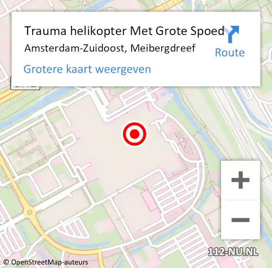 Locatie op kaart van de 112 melding: Trauma helikopter Met Grote Spoed Naar Amsterdam-Zuidoost, Meibergdreef op 29 september 2021 18:44