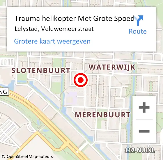 Locatie op kaart van de 112 melding: Trauma helikopter Met Grote Spoed Naar Lelystad, Veluwemeerstraat op 29 september 2021 18:46