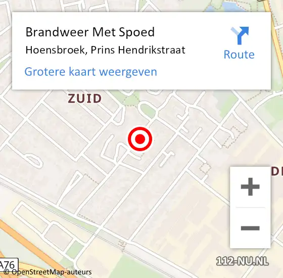 Locatie op kaart van de 112 melding: Brandweer Met Spoed Naar Hoensbroek, Prins Hendrikstraat op 29 september 2021 19:07