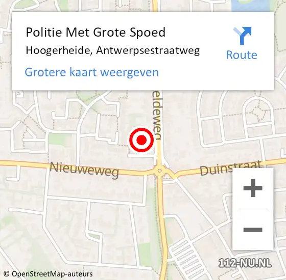 Locatie op kaart van de 112 melding: Politie Met Grote Spoed Naar Hoogerheide, Antwerpsestraatweg op 29 september 2021 19:12