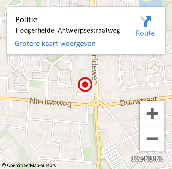 Locatie op kaart van de 112 melding: Politie Hoogerheide, Antwerpsestraatweg op 29 september 2021 19:12