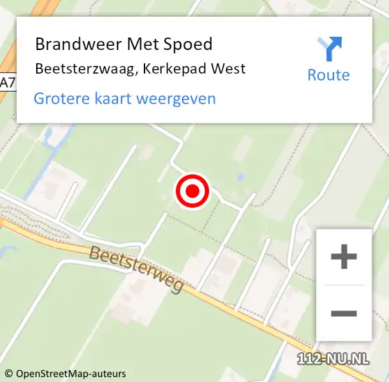 Locatie op kaart van de 112 melding: Brandweer Met Spoed Naar Beetsterzwaag, Kerkepad West op 29 september 2021 20:45