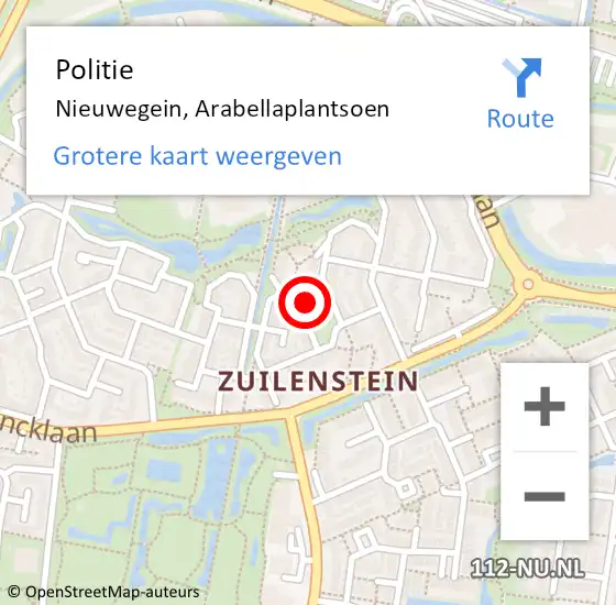 Locatie op kaart van de 112 melding: Politie Nieuwegein, Arabellaplantsoen op 29 september 2021 22:50