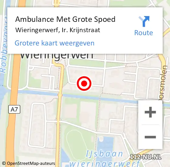 Locatie op kaart van de 112 melding: Ambulance Met Grote Spoed Naar Wieringerwerf, Ir. Krijnstraat op 29 september 2021 23:03