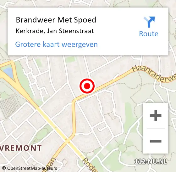 Locatie op kaart van de 112 melding: Brandweer Met Spoed Naar Kerkrade, Jan Steenstraat op 29 september 2021 23:21