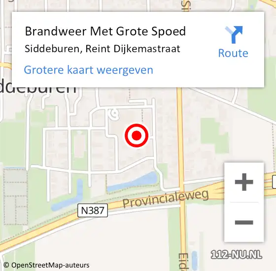 Locatie op kaart van de 112 melding: Brandweer Met Grote Spoed Naar Siddeburen, Reint Dijkemastraat op 29 september 2021 23:28