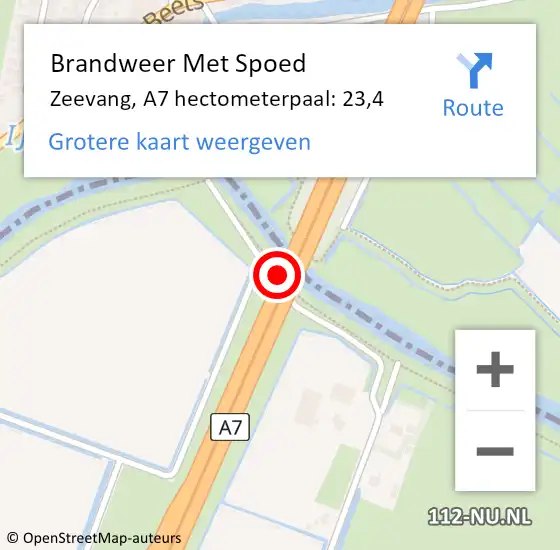 Locatie op kaart van de 112 melding: Brandweer Met Spoed Naar Zeevang, A7 hectometerpaal: 23,4 op 30 september 2021 01:59