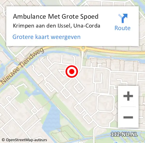 Locatie op kaart van de 112 melding: Ambulance Met Grote Spoed Naar Krimpen aan den IJssel, Una-Corda op 30 september 2021 02:25