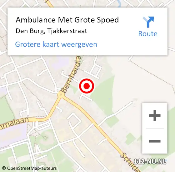 Locatie op kaart van de 112 melding: Ambulance Met Grote Spoed Naar Den Burg, Tjakkerstraat op 30 september 2021 03:10