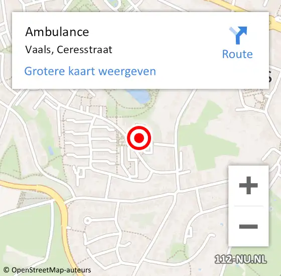 Locatie op kaart van de 112 melding: Ambulance Vaals, Ceresstraat op 24 juni 2014 13:59