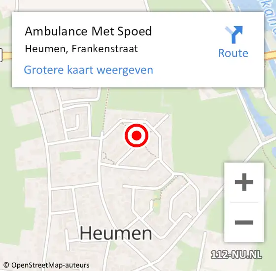 Locatie op kaart van de 112 melding: Ambulance Met Spoed Naar Heumen, Frankenstraat op 30 september 2021 04:19